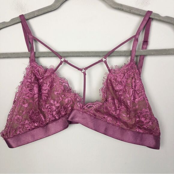 EXPRESS | Strappy Lace Unlined Bra Bralette Romance Pink - Purple Size Large - Picture 4 of 11
